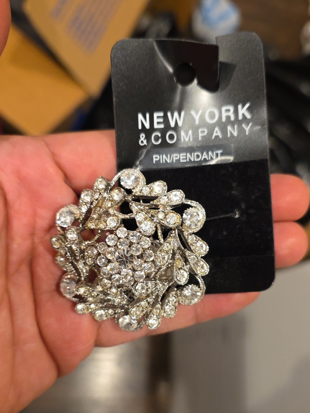 New York & Company Silver-Tone Crystal Floral Wreath Brooch